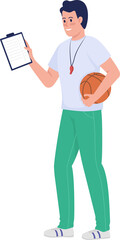 School coach semi flat color raster character. Standing figure. Full body person on white. Trainer...