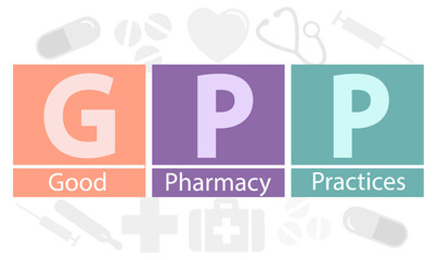 GPP - Good Pharmacy Practices acronym. business concept background. vector illustration concept with keywords and icons. lettering illustration with icons for web banner, flyer