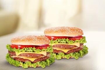Tasty fast food burgers dish
