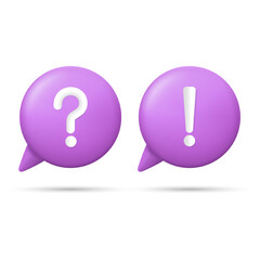 3D Speech bubbles with question marks and exclamation points. FAQ, support, help concept. 3d vector icon.
