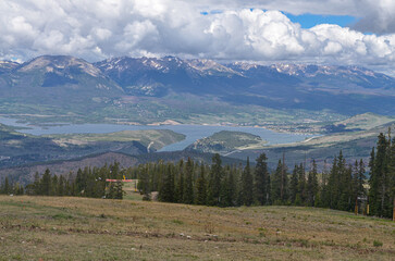 Dillon reservoir scenic view from the top of Timber ridge in Keystone, Colorado