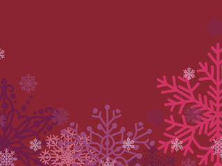 Fototapeta premium pink snowflakes on dark red ground winter or christmas bakground