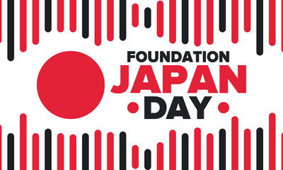 Japan Foundation Day. Japanese national happy holiday, celebrated annual in February 11. Japanese flag. Patriotic elements. Poster, card, banner and background. Vector illustration