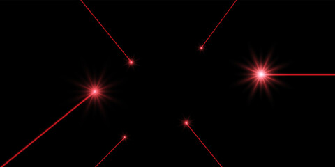 Laser beams isolated on black background. Abstract red laser beams with glowing targets. Vector laser safety or neon line effect for your design. - obrazy, fototapety, plakaty