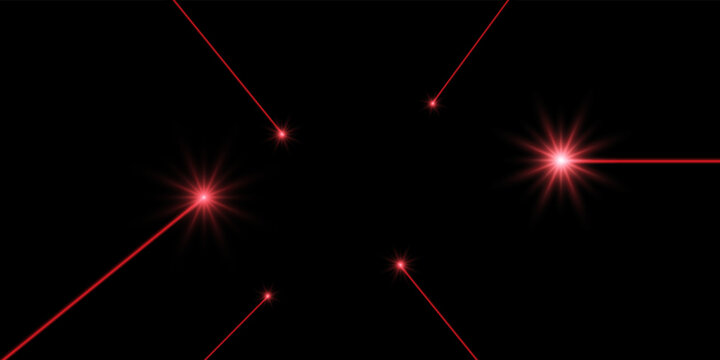 Laser beams isolated on black background. Abstract red laser beams with glowing targets. Vector laser safety or neon line effect for your design.