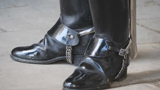 A close up view of a British royal guard&rsquo;s boots.