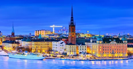 Foto op Canvas View of Stockholm, Sweden at night in winter. © Javen