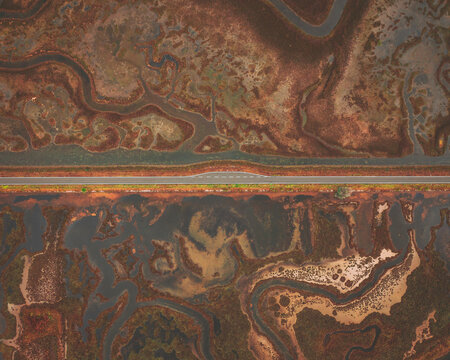 Aerial view of a road in the Venetian Laguna, Venezia, Italy.