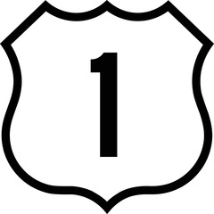 US route 1 sign, black and white shield sign with route number