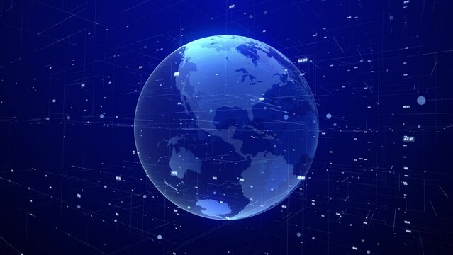 Digital earth hologram rotating 3d blue animation - Global network connection concepts. Social future scientific digital communication technology.