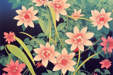 This painting depicts blooming flowers.