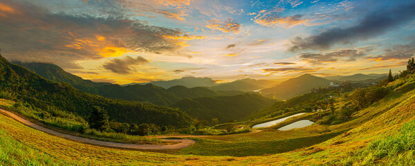 Summer mountain landscape in Thailand,Panorama of the Romanian countryside at sunset in the evening...