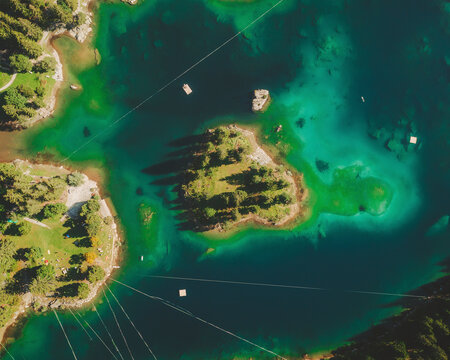 Aerial view of the Lake Cauma (Caumasee), Switzerland.