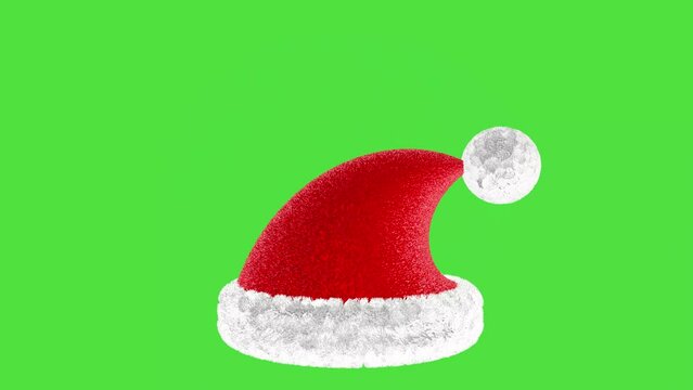 3D animation of a red Santa Claus hat on a green screen.