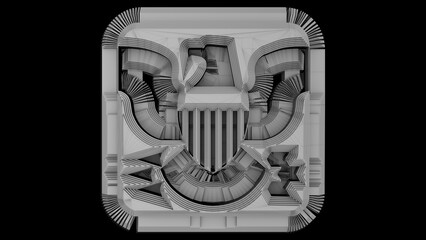 3D illustration of an architecture based on Egyptian mythology.. Very large dimensions. Rendered in neutral gray tones.
