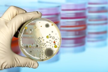 Researcher hold a culture sample in petri dish