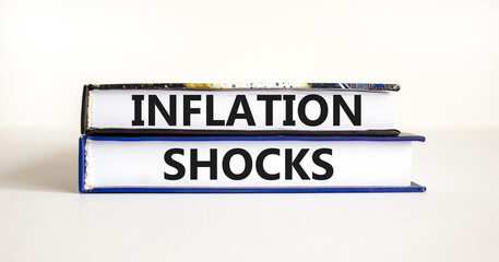Inflation shocks symbol. Concept words Inflation shocks on books. Beautiful white table white background. Business inflation shocks concept. Copy space.