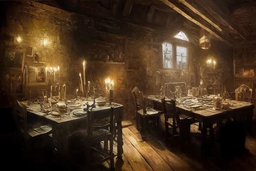 Fotobehang AI generated image of a medieval tavern somewhere in Europe  © Amith