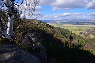 Spring view from Slavenska viewpoint, Broumov area, Broumov, Broumov Walls