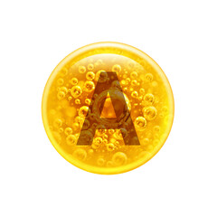 Vitamin A. Golden color liquid bubble with air bubbles isolated - 537064562