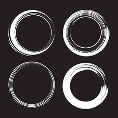 Set of hand drawn calligraphy circle frames. Vector design elements and scribbles. White on black background