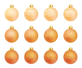 Elegant Christmas tree decorations. Golden color palette -  vector illustration