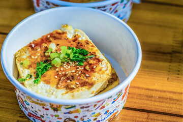 Chinese street food "fried stinky tofu"
