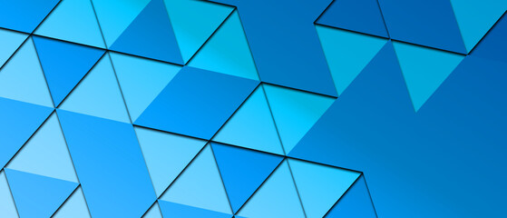 Abstract geometric paper cut web banner template on blue background