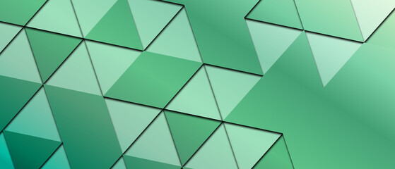 Abstract geometric paper cut web banner template on green background
