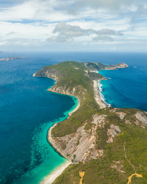 Panoramic aerial view of the coastline near Misery Beach, Western Australia, Australia.