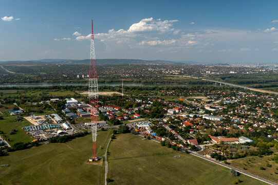 Aerial view of a radio antenna in Szigetszentmiklós, Hungary.