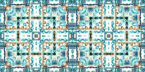 Teal beach house border in coastal style patchwork pattern. Modern nantucket summer printed edging time fabric. Banner ribbon in seamless repeat.