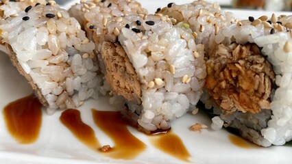 salmon Uramaki roll sushi 