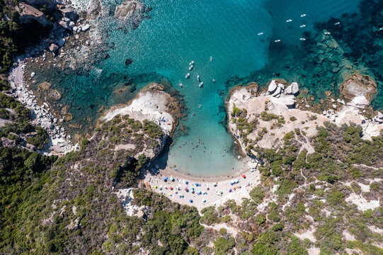 Aerial view of Cumpoltitu Beach, Oristano, Sardinia, Italy.