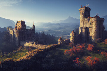 Fototapeta premium castle on a hill illustration