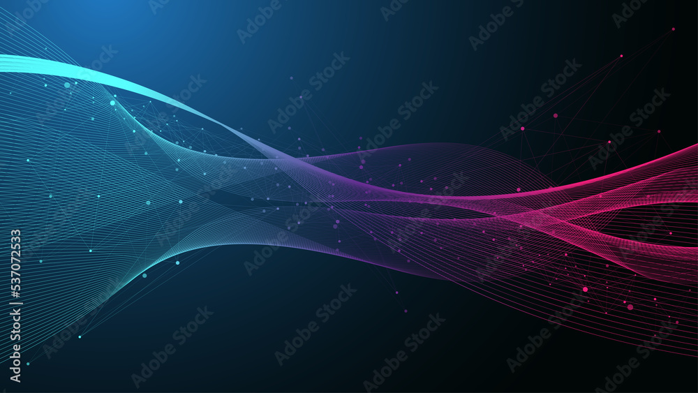 Aufkleber Technology abstract background with connected line and dots. Big data visualization. Artificial Intelligence and Machine Learning Concept Background. Analytical networks illustration