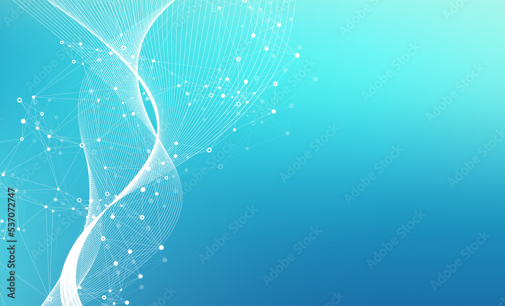 Poster Digits abstract illustration with connected line and dots, wave flow. Digital neural networks. Network and connection background for your presentation. Graphic polygonal background.