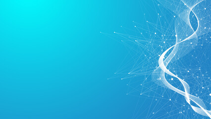 Digits abstract illustration with connected line and dots, wave flow. Digital neural networks. Network and connection background for your presentation. Graphic polygonal background.