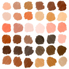 PNG. Colecci&oacute;n nude armon&iacute;as de color piel, diversidad. Manchas para dise&ntilde;o web, etiquetas y maquillaje.
