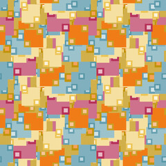 Fantasy messy square geometric shapes seamless pattern.  Infinity abstract card, layout. Creative background. Textile, fabric, wrapping paper.