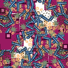 Fantasy messy freehand doodle geometric shapes seamless pattern.  Infinity ditsy scribble abstract card, layout. Creative background. Textile, fabric, wrapping paper.