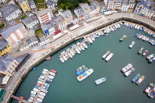 Aerial view of the town of Luarca, Asturias, Costa Verde, Spain