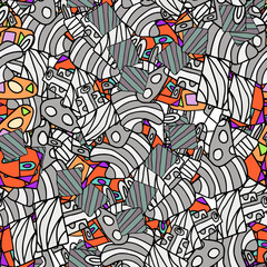 Fantasy messy freehand doodle geometric shapes seamless pattern.  Infinity ditsy scribble abstract card, layout. Creative background. Textile, fabric, wrapping paper.