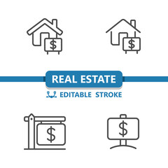 Real Estate Sign Icons. For Sale, For Rent, Sold, Dollar, House Icon