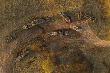 Fototapeta Drone view of small forestry operation obraz
