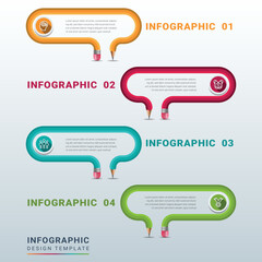 Four options infographics template vector with curved pencil