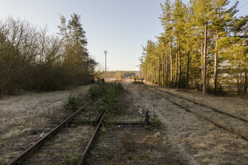 Drone photography of old rusty railroad intersection