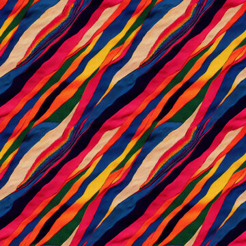 Seamless embroidered pattern, textile pattern with abstract wavy print, variety of lines and shapes, colorful bohemian print, 3d illustration