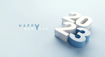Happy New Year 2023 with 3d numbers on blue background, posters, card, banner, 3d render - obrazy, fototapety, plakaty