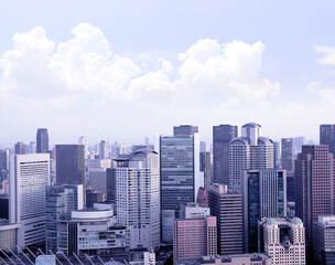Fototapeta na wymiar Aerial view of skyscrapers in downtown Osaka. Top view of modern Osaka district, Japan